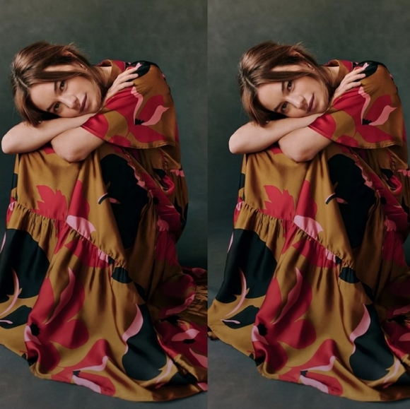 Corey Lynn Calter Anthropologie tiered maxi dress gianna medium bronze black red - Picture 10 of 10